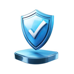 Secure Shield Icon With Check Mark Standing on Podium for Security Logo. Isolated on a Transparent Background. Cutout PNG.