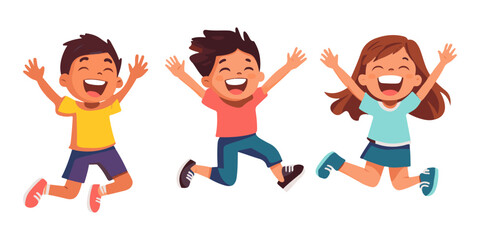 children jumping and laughing, a flat vector illustration with a white background