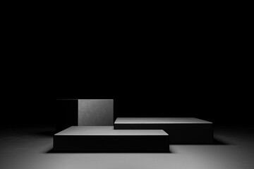 3 step of concrete podium on dark background, showcase product, 3d render