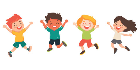children jumping and laughing, a flat vector illustration with a white background