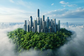 Fototapeta premium stunning futuristic cityscape emerges from a lush green landscape