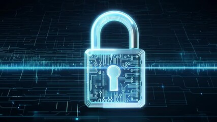 A futuristic padlock made of circuit patterns symbolizes digital security, focusing on the importance of safeguarding information in an advanced technological landscape.