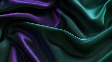 Fototapeta premium A close-up view of smooth, flowing fabric with rich purple and green hues.
