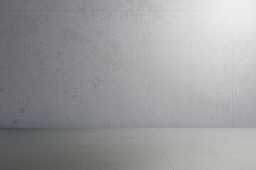Empty Studio room of grey cement wall texture background, Kitchen Room Gray concrete podium mockup for product presentation in loft style, 3d render