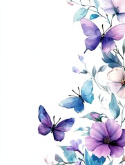 Beautiful Purple And Blue Butterflies With Florals