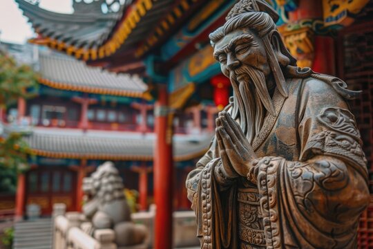 Chinese Religion. Statue of Confucius at Temple in Shanghai, China