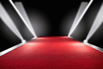 Beautiful spotlights over the red carpet podium on New Year's Eve, reflecting in the celebrate events