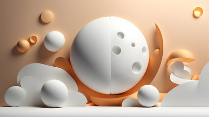 Design a modern and abstract 3D rendering background, featuring separate elements for the sun, moon.