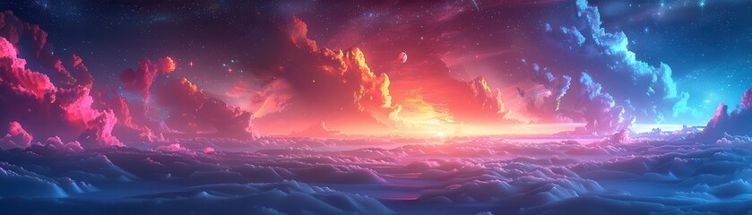 Fototapeta premium A colorful sky with clouds and stars