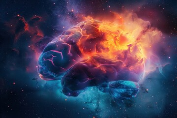 Obraz premium A colorful brain with orange and blue swirls