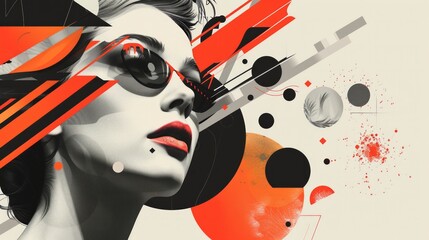 The style is graphic and symbolic, with a strong use of contrast and minimalistic design elements