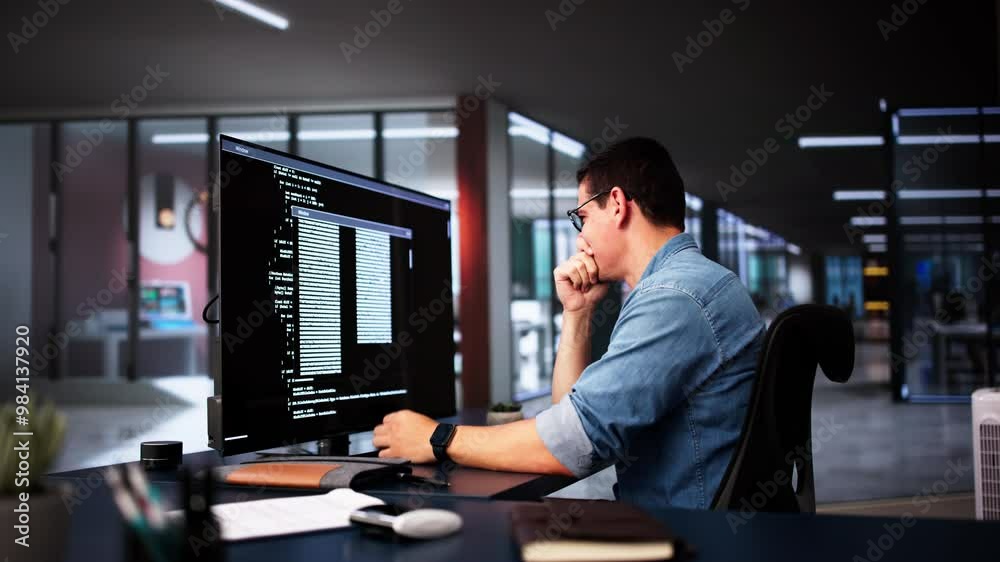 Poster Coder Using Computer At Desk