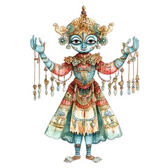 Obraz premium Watercolor Illustration of a Hindu Deity in Traditional Garb.