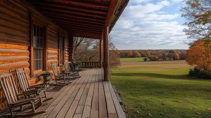 Country house with a large porch and rocking chairs generated AI
