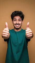 Smiling men , portrait image with thumbs up