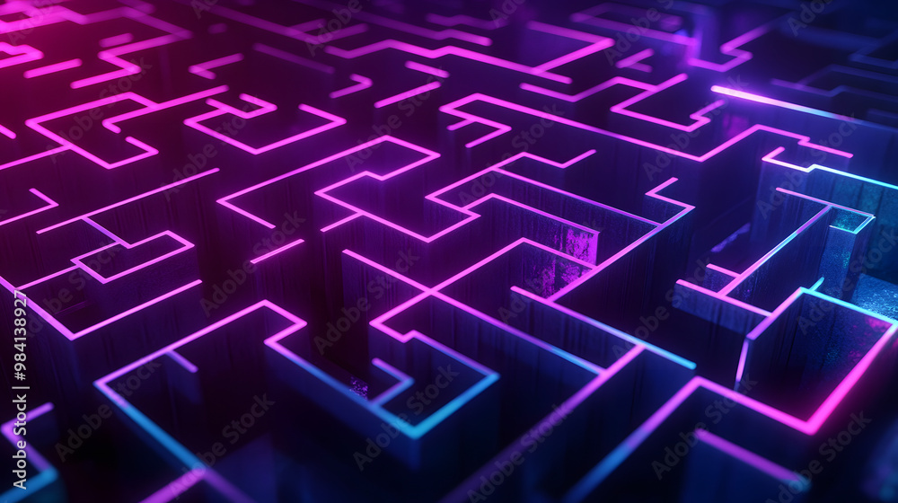Wall mural the background features an abstract futuristic holographic circle maze interface concept. the color 