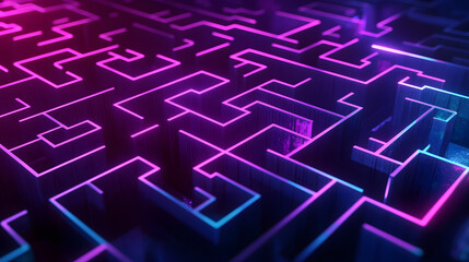 The background features an abstract futuristic holographic circle maze interface concept. The color scheme includes dark shades of purple and blue, with room for text to be pasted.