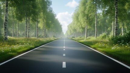 Obraz premium Country road with trees on both sides and a clear sky generated AI