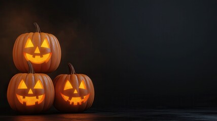 A spooky Halloween night scene featuring glowing jack-o'-lanterns amidst an eerie mist