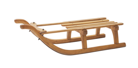Cute wooden sleigh on white background