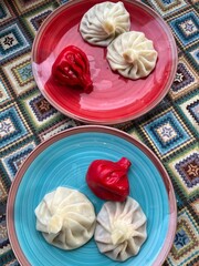 Georgian food khinkali, red and white