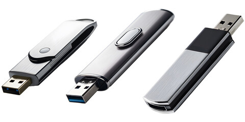 Pen drive set isolated on white and transparent background