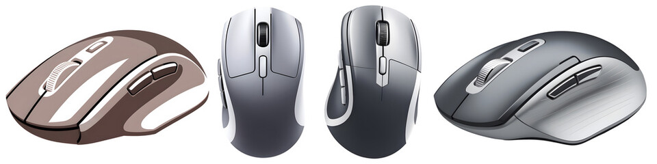 Modern wireless computer mouse on white and transparent background