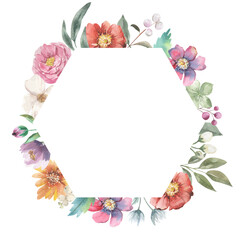 Vivid Watercolour Flower Hexagon Frame Border