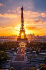 Obraz premium A breathtaking cityscape showcasing an iconic landmark, such as the Eiffel Tower