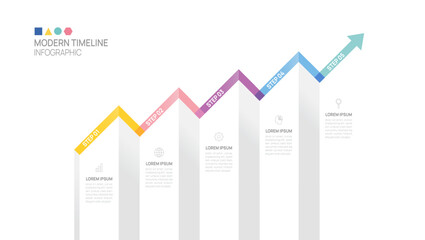 ladder Infographic 5 steps to success arrow growth template. Business process. Vector illustration.