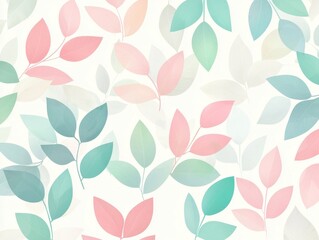 A Harmonious Floral Pattern with Pastel Leaves and Minimalist Botanical Design