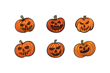 Set of Halloween Pumpkin vectors. Scary pumpkin cartoon character illustration for spooky design