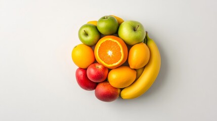 A globe made of fresh fruits like apples, oranges, and bananas isolated on white background symbolizing World Food Day and global unity in food accessibility 