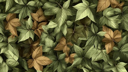 Fototapeta premium A seamless pattern of green and brown leaves, perfect for background designs and textures.
