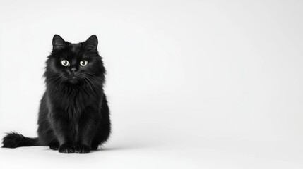 Creepy black Halloween cat with tattered fur and a long twisted tail isolated on white background haunting and mysterious vibe for eerie concepts 