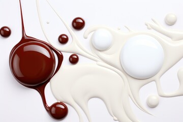 Chocolate and White Paint Splatters Abstract Art and Explosion of Creamy Colors