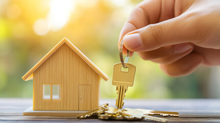 Person signing a real estate contract with a house model and keys on the table, symbolizing property agreement, ownership transfer, and formal transaction in the real estate market.