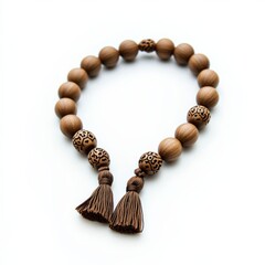 Obraz premium Decorative prayer beads (misbaha) with tassel and intricate detailing symbolizing Ramadan isolated on white background 
