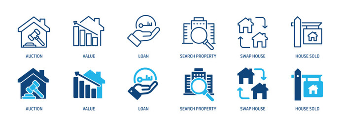 Real estate line and glyph solid icons collection. Minimal icon and symbol series vector illustration