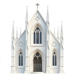 Obraz premium Elaborate cathedral-style church with flying buttresses and rose window in classic Gothic design isolated on white background 