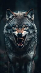 Obraz premium Wolf an iconic apex predator, embodies both grace and ferocity. With its sleek fur, keen senses, and haunting howl, the wolf roams the forests and plains in packs, displaying remarkable. 