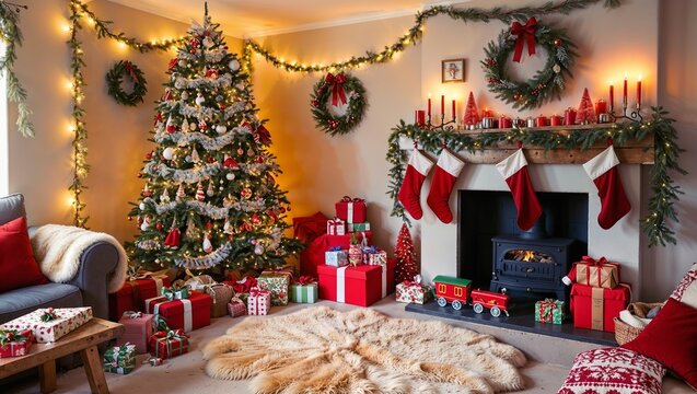 Christmas tree with gifts and decorations