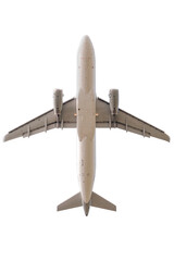 Airplane in flight photographed from below, isolated