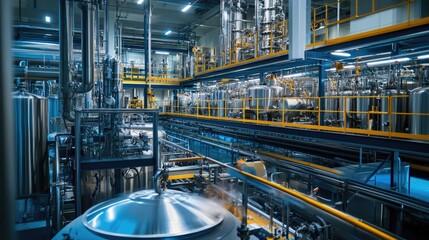 Fototapeta premium A modern industrial plant producing chemicals, with advanced technology and automation