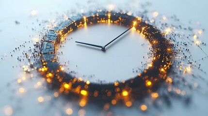 Abstract Clock with Sparkling Lights and Digital Effects