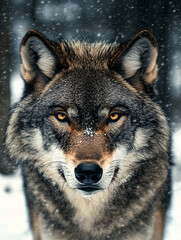 Obraz premium Wolf an iconic apex predator, embodies both grace and ferocity. With its sleek fur, keen senses, and haunting howl, the wolf roams the forests and plains in packs, displaying remarkable. 