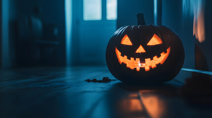 Jack-o'-Lantern Illuminating a Dark Room