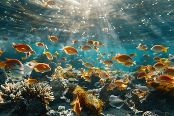 Naklejka premium A school of fish swimming in the ocean