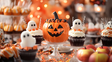 Fototapeta premium Halloween Party Table with Themed Treats