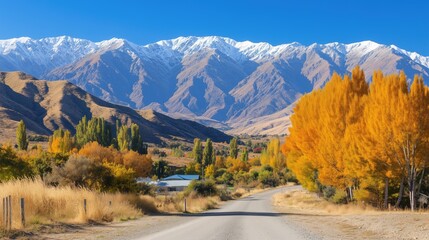 Windy road through a valley with mountains in the background generated AI